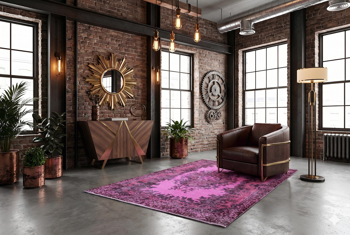 Speels fuchsiaroze vintage vloerkleed - G655