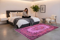 Vurig magentaroze vintage vloerkleed - G660