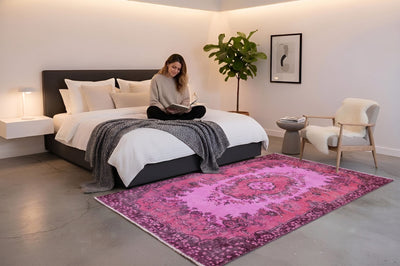 Vurig magentaroze vintage vloerkleed, handgeknoopt van wol met katoen, 205 x 115 cm – G660