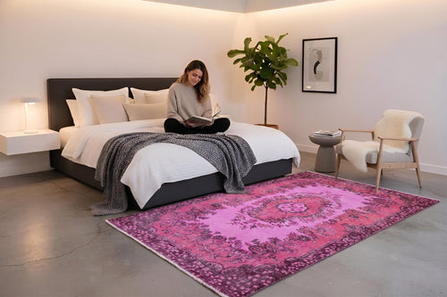 Vurig magentaroze vintage vloerkleed - G660