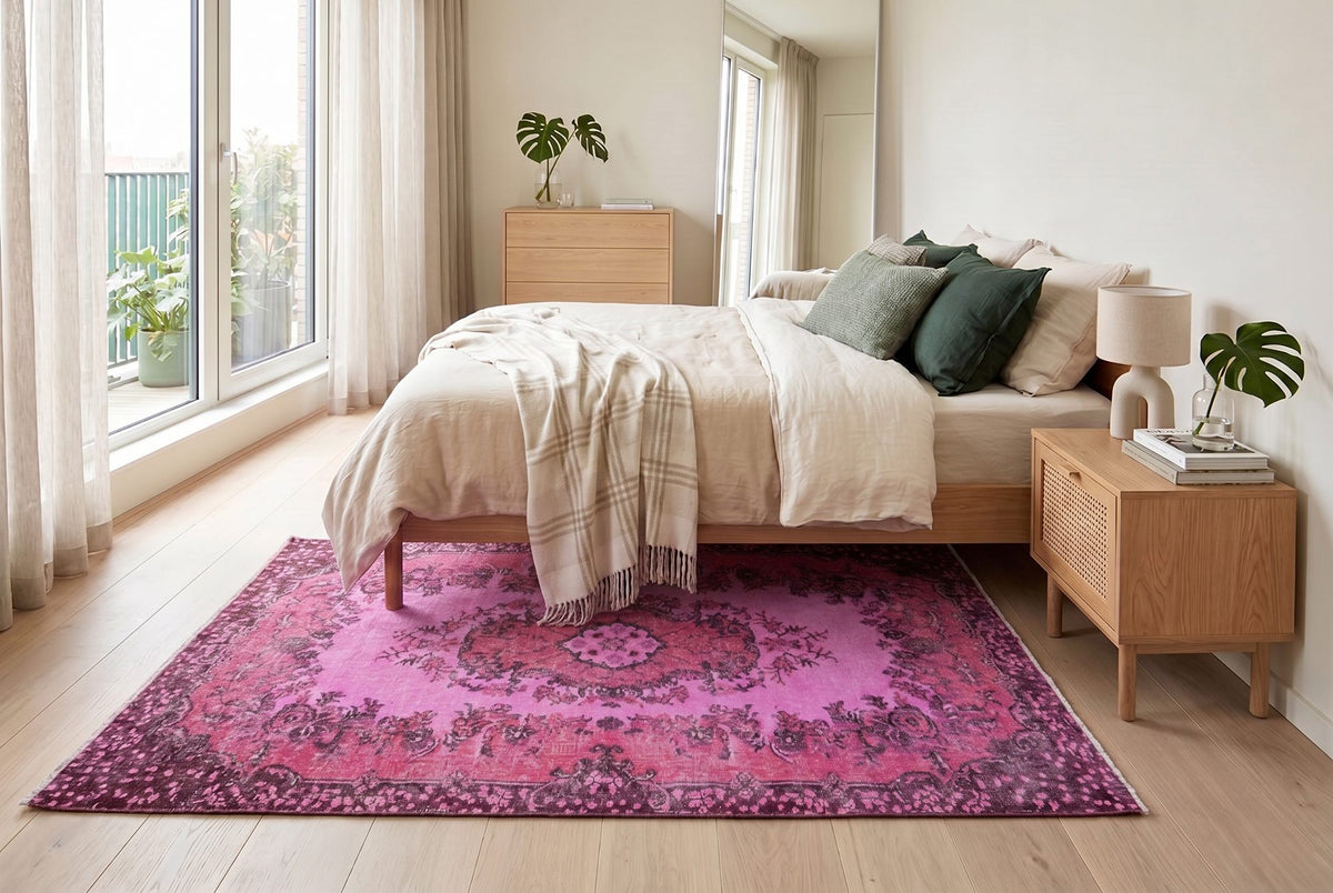 Vurig magentaroze vintage vloerkleed - G660