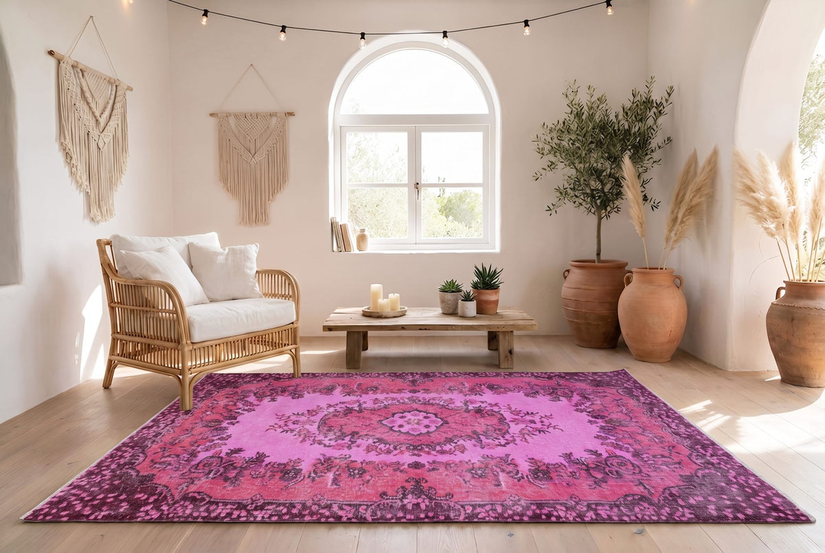 Vurig magentaroze vintage vloerkleed - G660