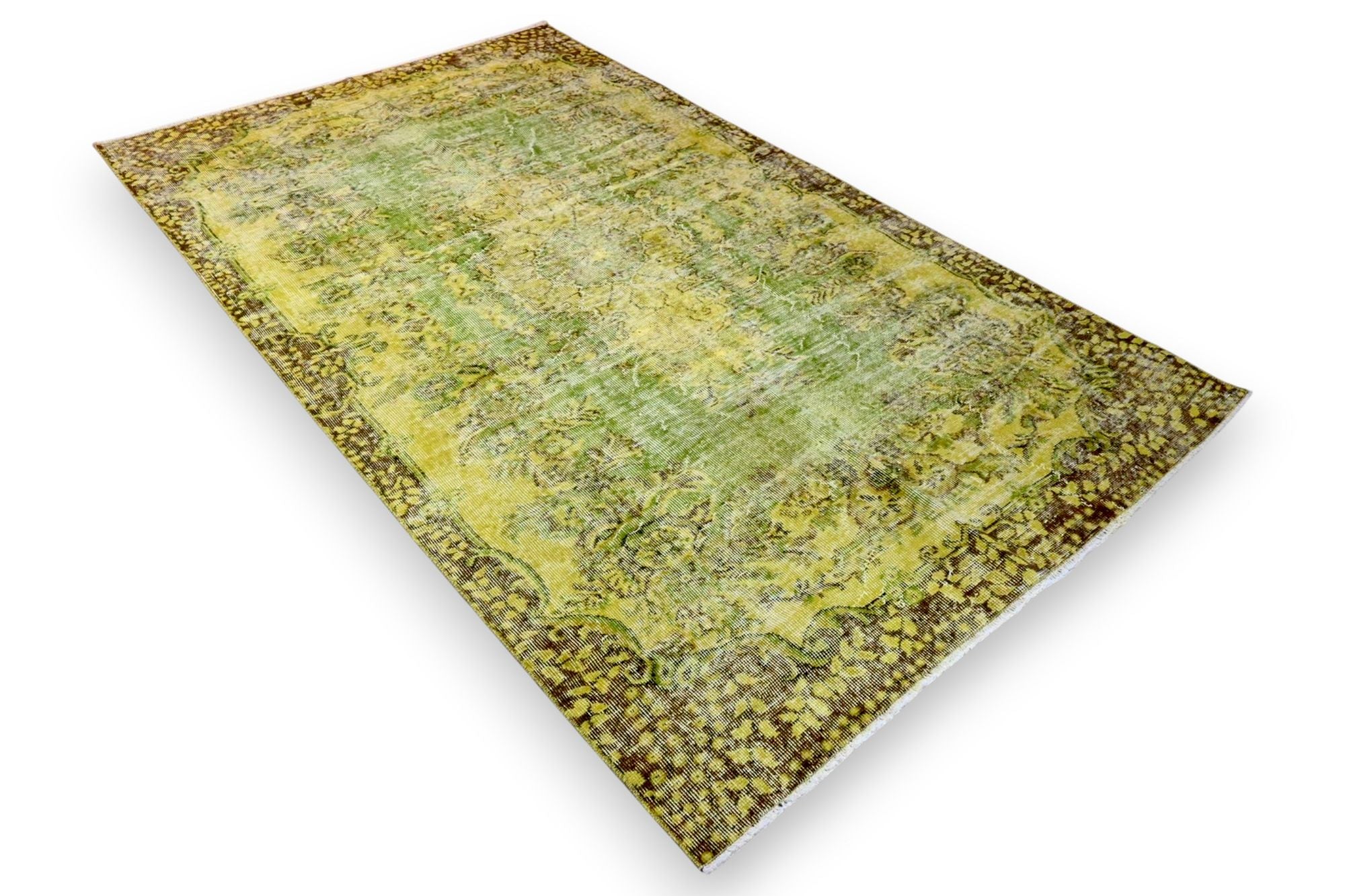 Levendig olijfgroen vintage vloerkleed - G659