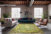 Levendig olijfgroen vintage vloerkleed - G659