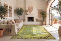 Levendig olijfgroen vintage vloerkleed - G659