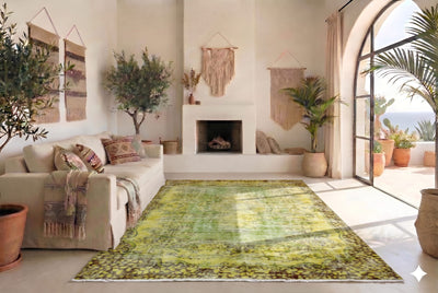 Levendig olijfgroen vintage vloerkleed, handgeknoopt van wol met katoen, 260 x 160 cm – G659