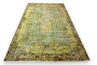 Levendig olijfgroen vintage vloerkleed - G659