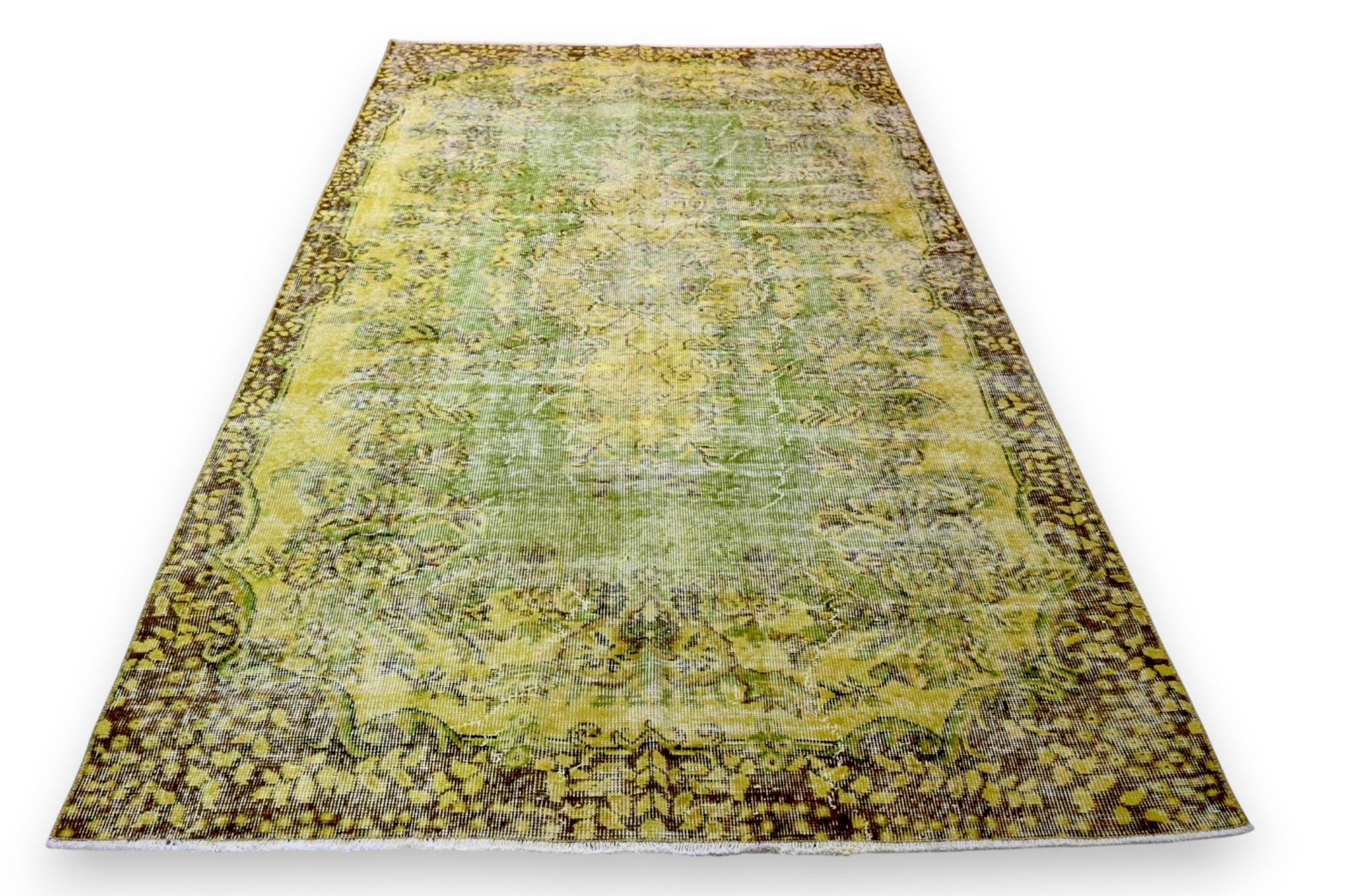 Levendig olijfgroen vintage vloerkleed - G659