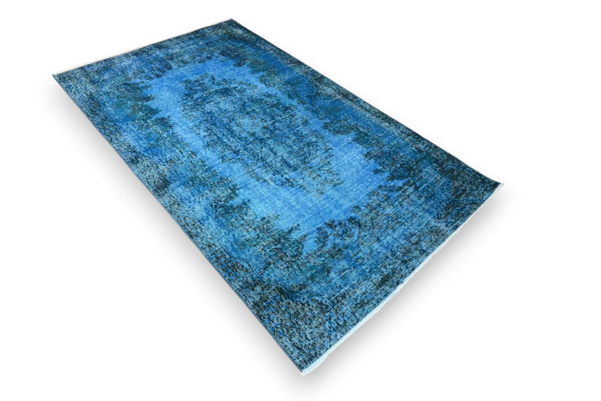 Clear azure blue vintage rug - G658