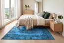 Clear azure blue vintage rug - G658