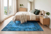 Clear azure blue vintage rug - G658