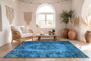 Clear azure blue vintage rug - G658