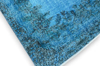 Clear azure blue vintage rug - G658