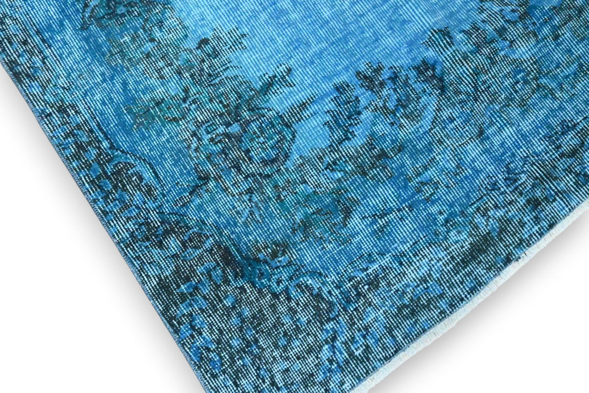 Clear azure blue vintage rug - G658