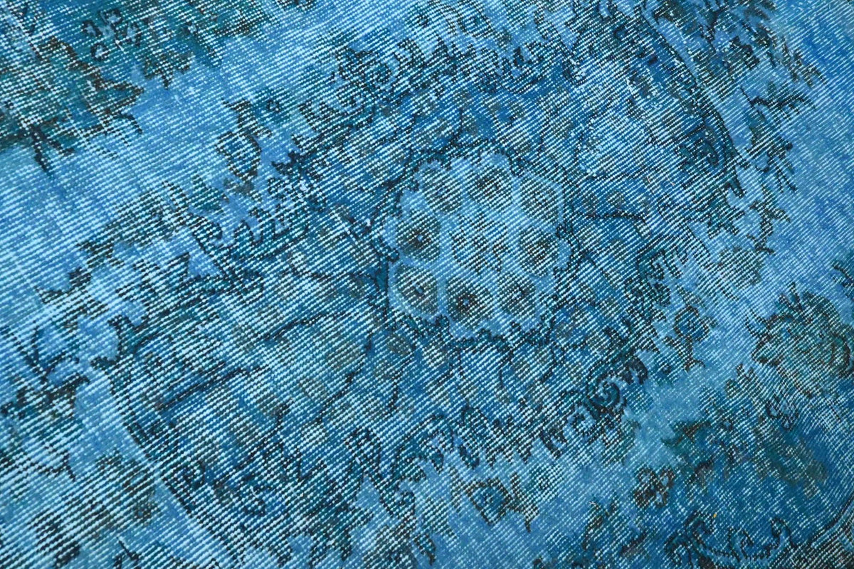 Clear azure blue vintage rug - G658