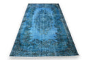 Clear azure blue vintage rug - G658