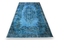Clear azure blue vintage rug - G658