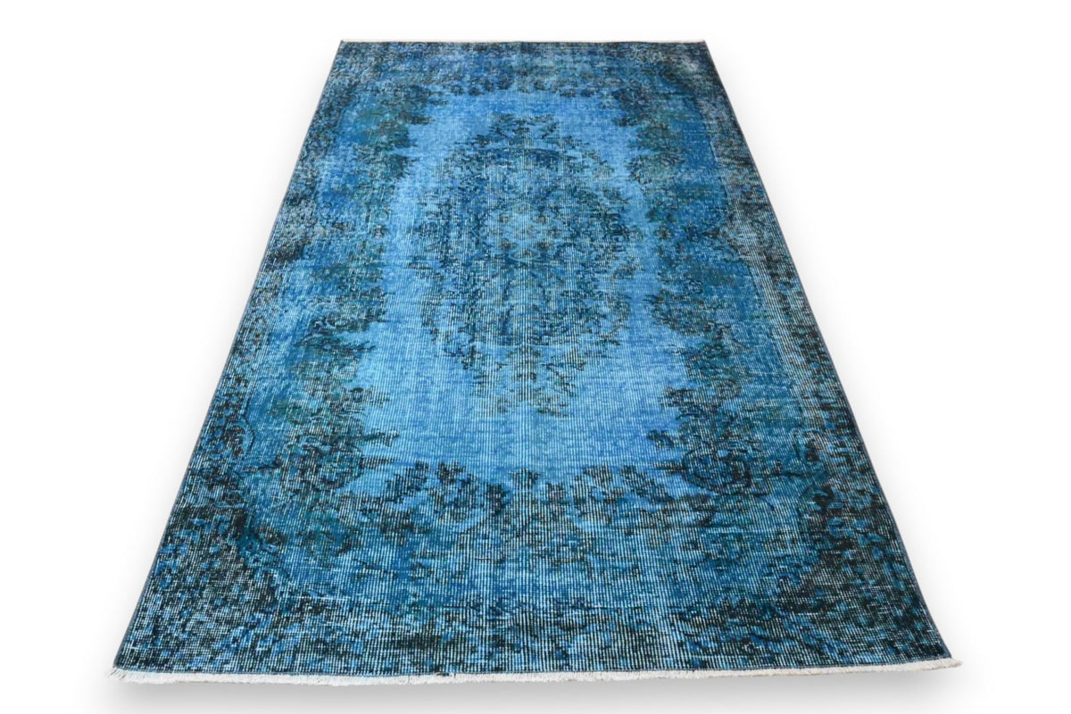 Clear azure blue vintage rug - G658