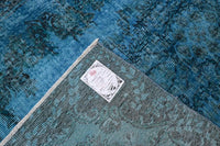 Clear azure blue vintage rug - G658