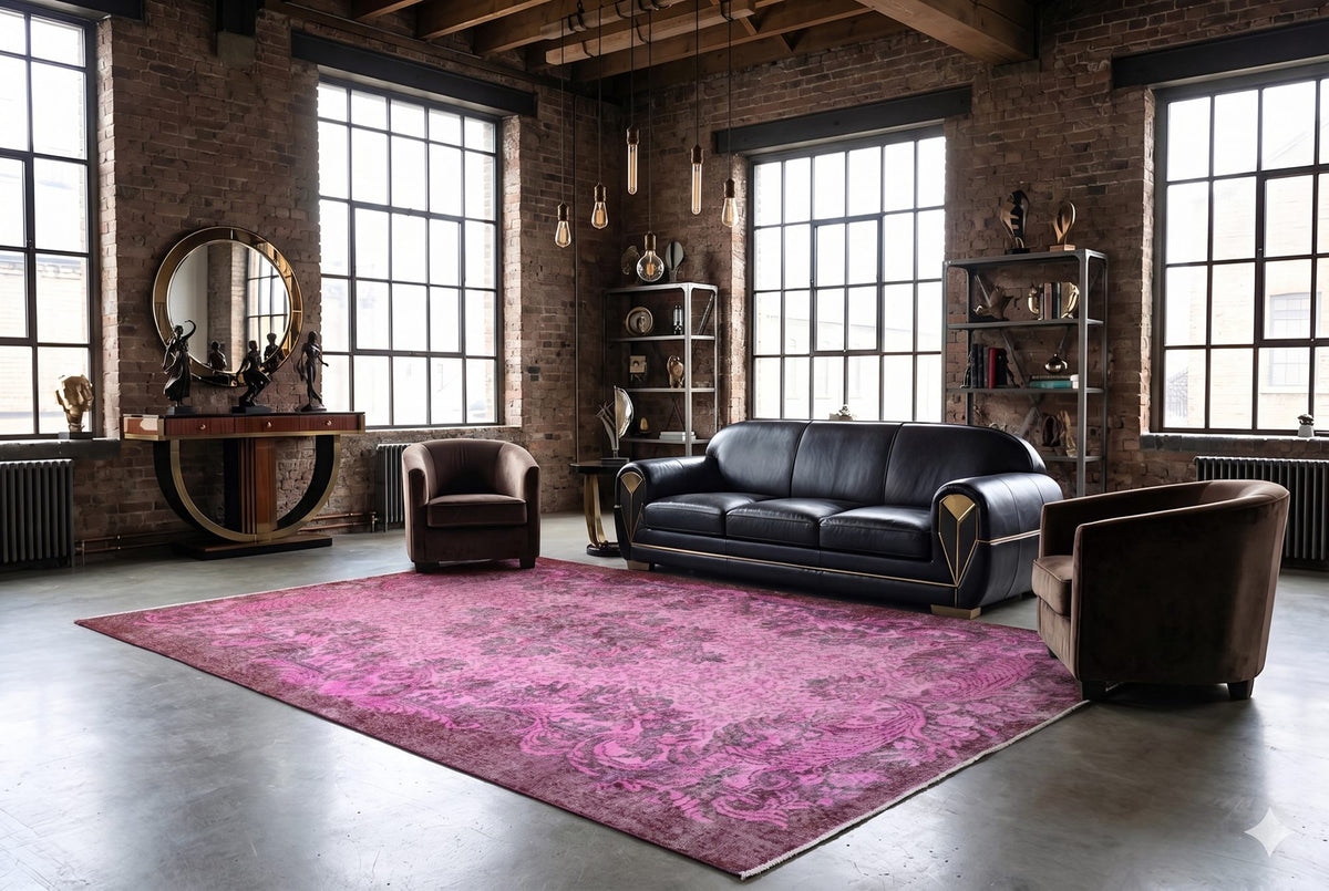 Zacht poederroze vintage vloerkleed - G661