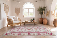 Zacht framboosroze bloemen vloerkleed - G682