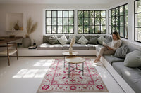 Zacht framboosroze bloemen vloerkleed - G682