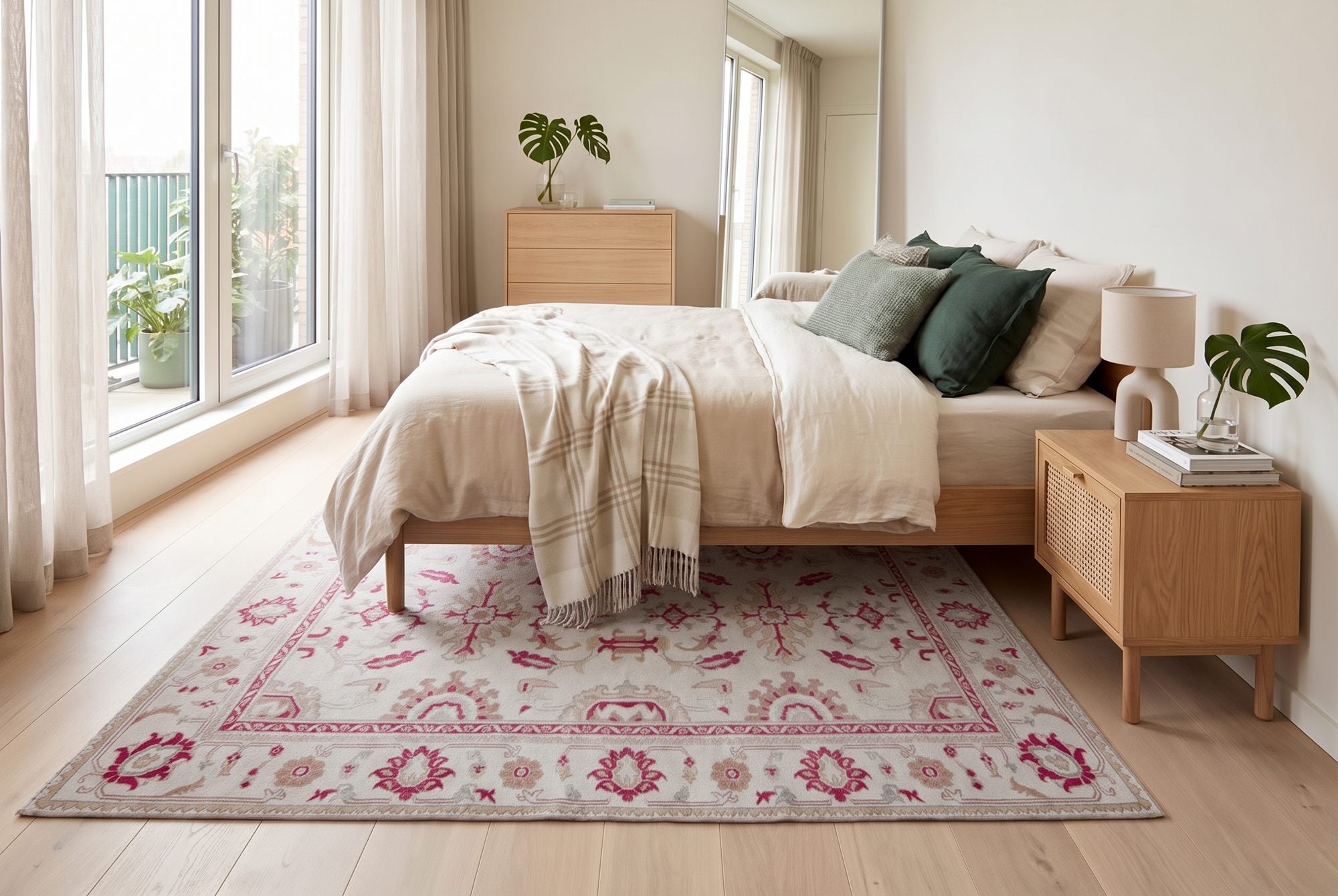 Zacht framboosroze bloemen vloerkleed - G682