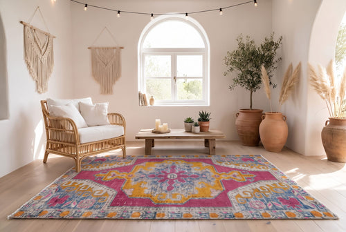 Levendig fuchsiaroze vintage vloerkleed - G690