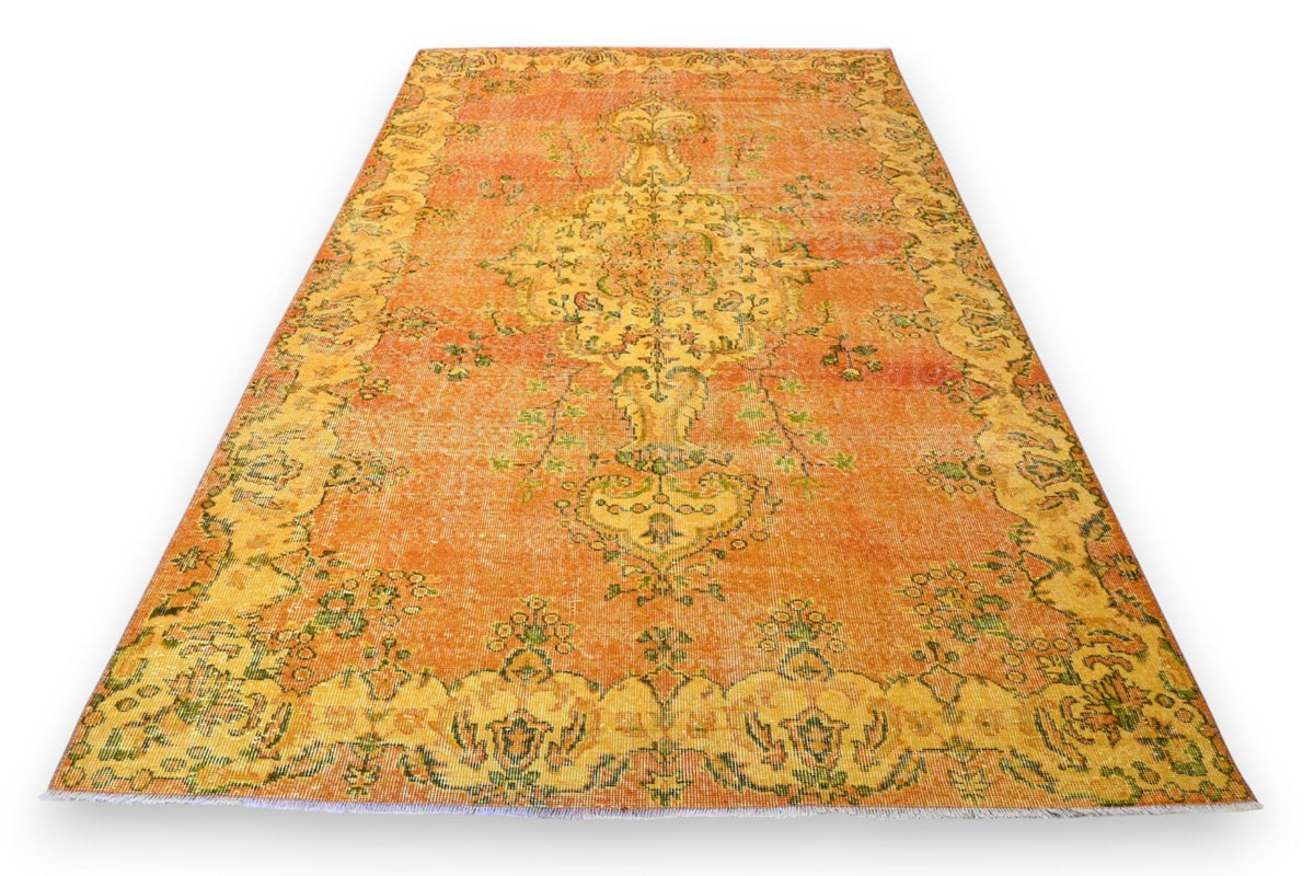 Zonnig oranjegeel vintage vloerkleed - G701
