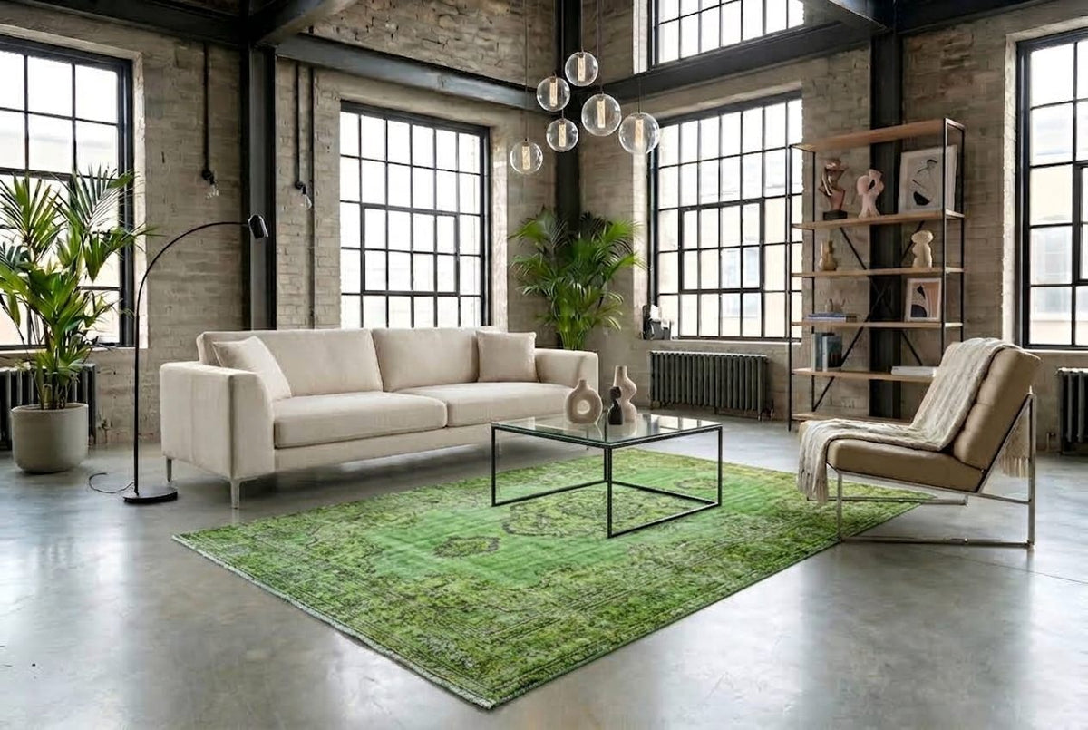 Sappig grasgroen vintage vloerkleed - G703