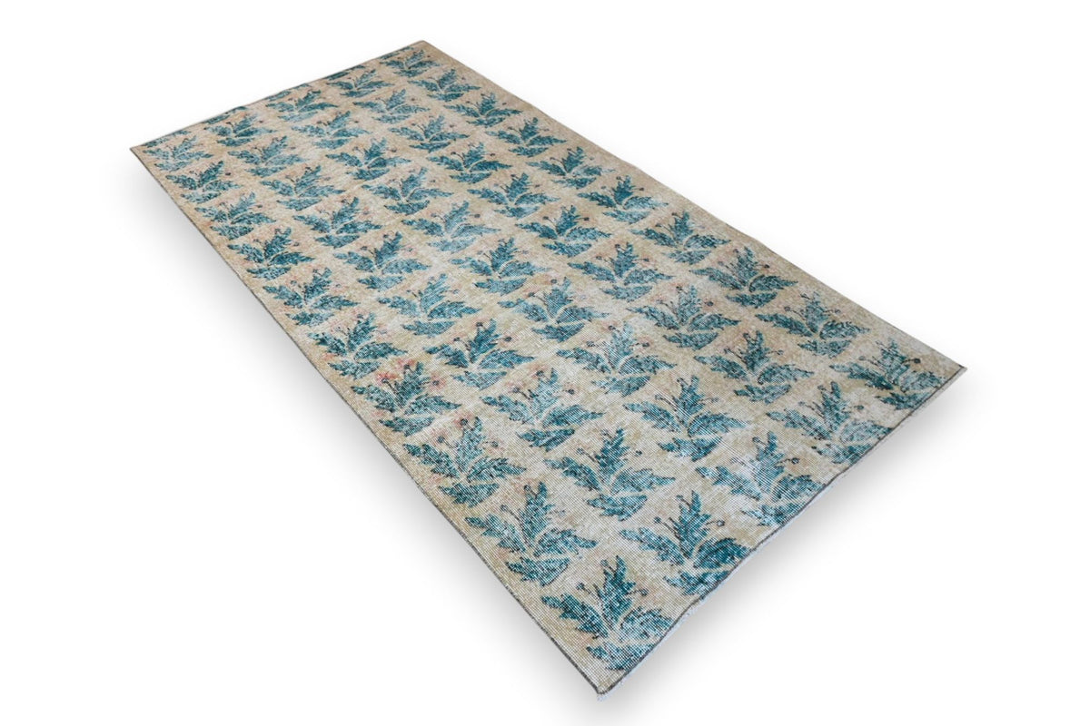 Botanisch turquoise vintage vloerkleed - G705