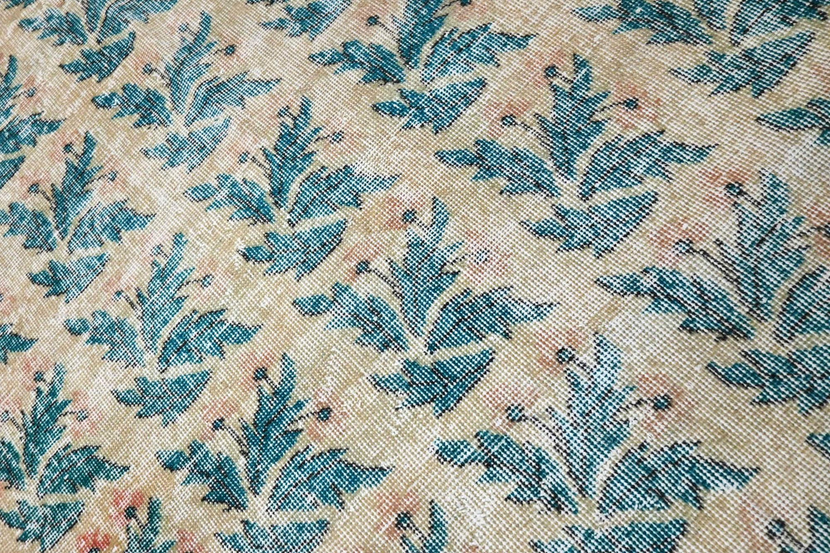 Botanisch turquoise vintage vloerkleed - G705