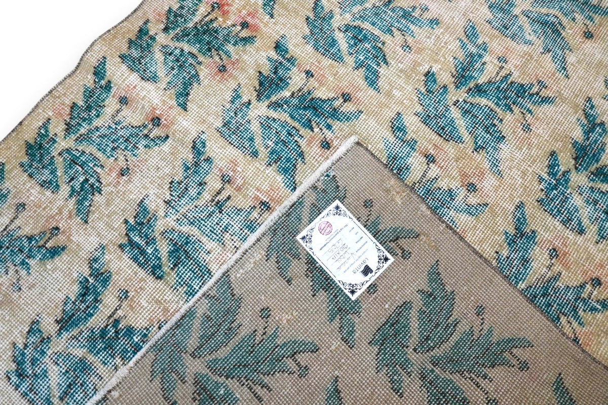 Botanisch turquoise vintage vloerkleed - G705
