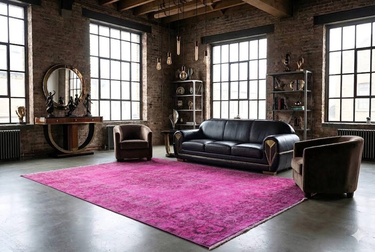 Uitgesproken fuchsiaroze vintage vloerkleed - G708