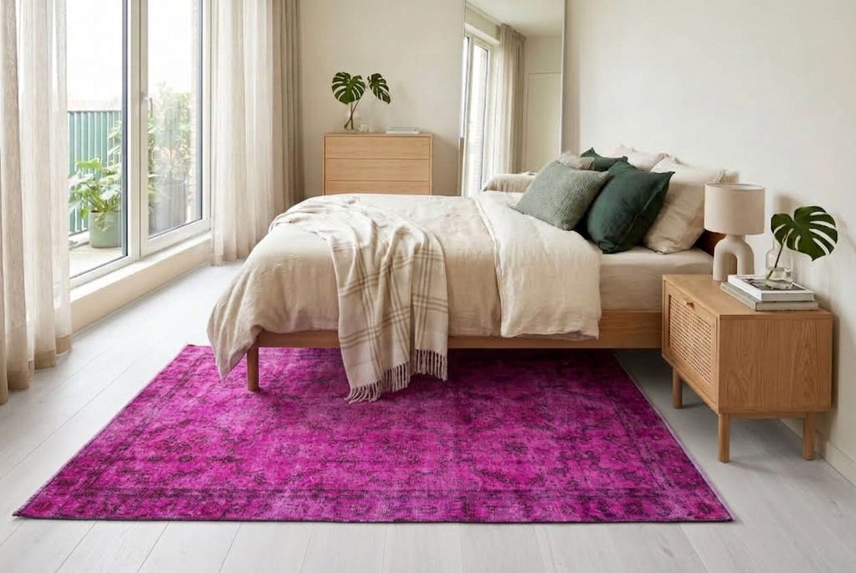 Levendig magentaroze vintage vloerkleed - G713
