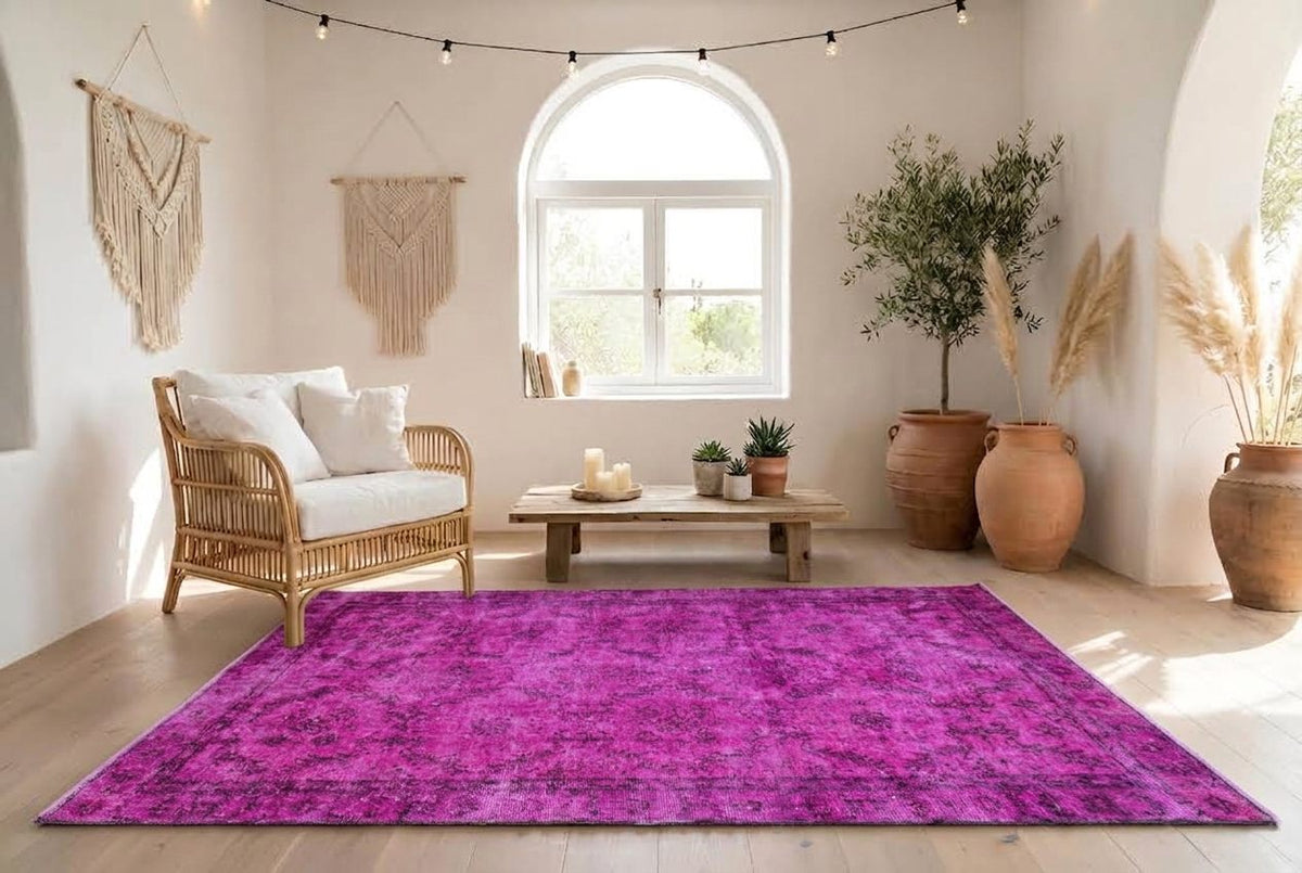 Levendig magentaroze vintage vloerkleed - G713