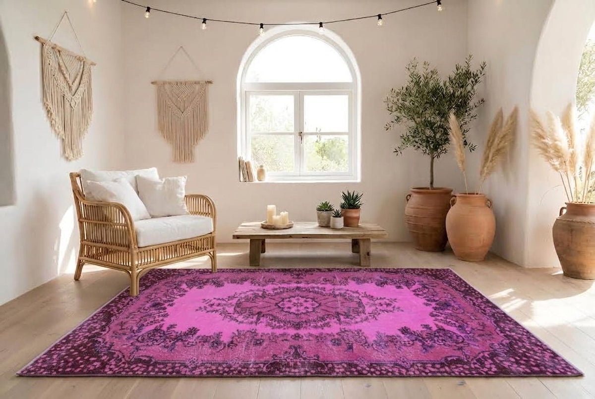 Speels orchideeroze vintage vloerkleed - G717