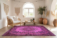 Speels orchideeroze vintage vloerkleed - G717