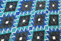 Grafisch oceaanblauw kelim vloerkleed - G746