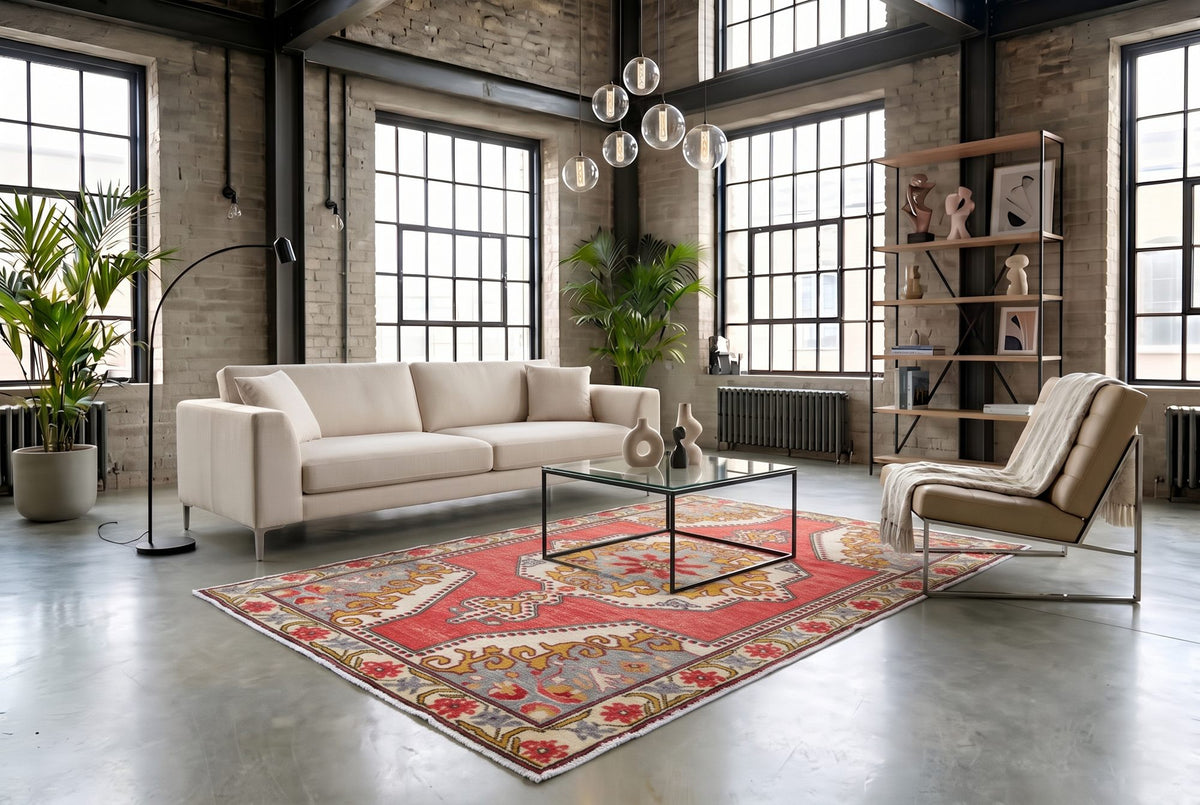 Warm koraalrood vintage Usak vloerkleed G755 – foto 3