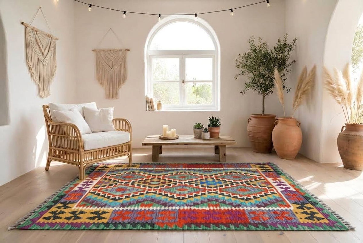 Speels kleurrijk kelim vloerkleed G759 – foto 5