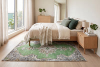 Zacht saliegroen vintage vloerkleed, handgeknoopt van wol met katoen, 195 x 110 cm – G761