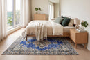 Stoer kobaltblauw vintage vloerkleed, handgeknoopt van wol met katoen, 215 x 115 cm – G762