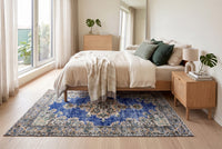Stoer kobaltblauw vintage vloerkleed, handgeknoopt van wol met katoen, 215 x 115 cm – G762