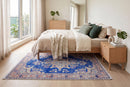 Helder koningsblauw vintage vloerkleed, handgeknoopt van wol met katoen, 205 x 105 cm – G765