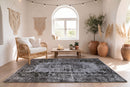 Rokerig leisteengrijs vintage vloerkleed, handgeknoopt van wol met katoen, 210 x 110 cm – G766