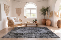 Rokerig leisteengrijs vintage vloerkleed, handgeknoopt van wol met katoen, 210 x 110 cm – G766