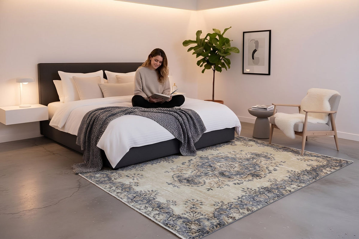 Zacht vanillegeel vintage vloerkleed G767 – foto 4