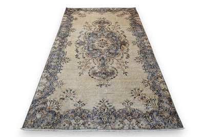 Zacht vanillegeel vintage vloerkleed, handgeknoopt van wol met katoen, 205 x 115 cm – G767