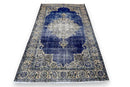 Rijk saffierblauw vintage vloerkleed, handgeknoopt van wol met katoen, 210 x 115 cm – G768